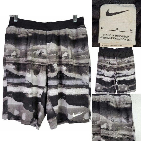 Nike Swim Trunks Mens Size M Black and Gray Drawstring Logo Lined New - Picture 1 of 16